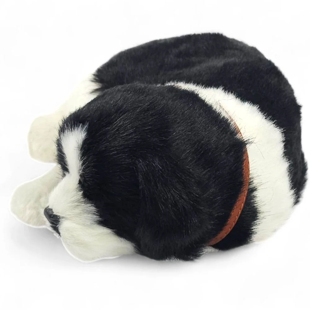 Perfect Petzzz Border Collie Breathing Puppy Sleeping Plush Toy Black White Dog